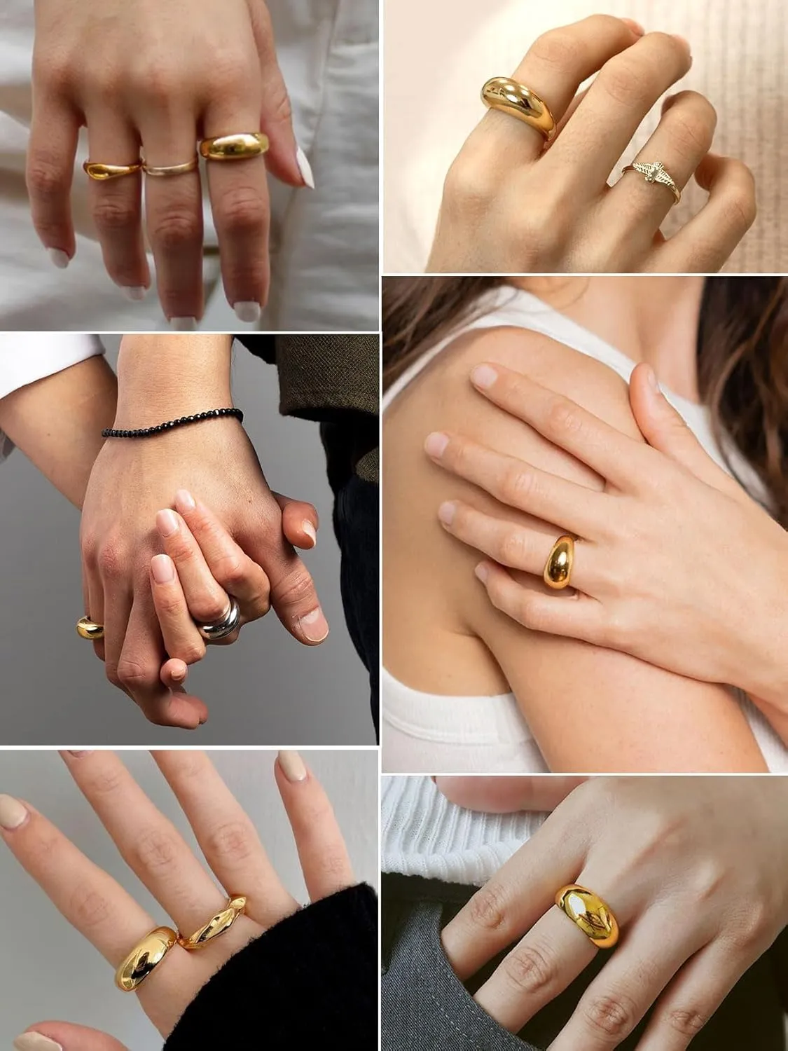 GOLDCHIC JEWELRY Chunky Dome Ring for Women, Stainless Steel Bold Stacking Croissant Statement Ring For Men (Size 7-12, Custom)