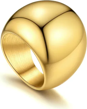GOLDCHIC JEWELRY Chunky Dome Ring for Women, Stainless Steel Bold Stacking Croissant Statement Ring For Men (Size 7-12, Custom)