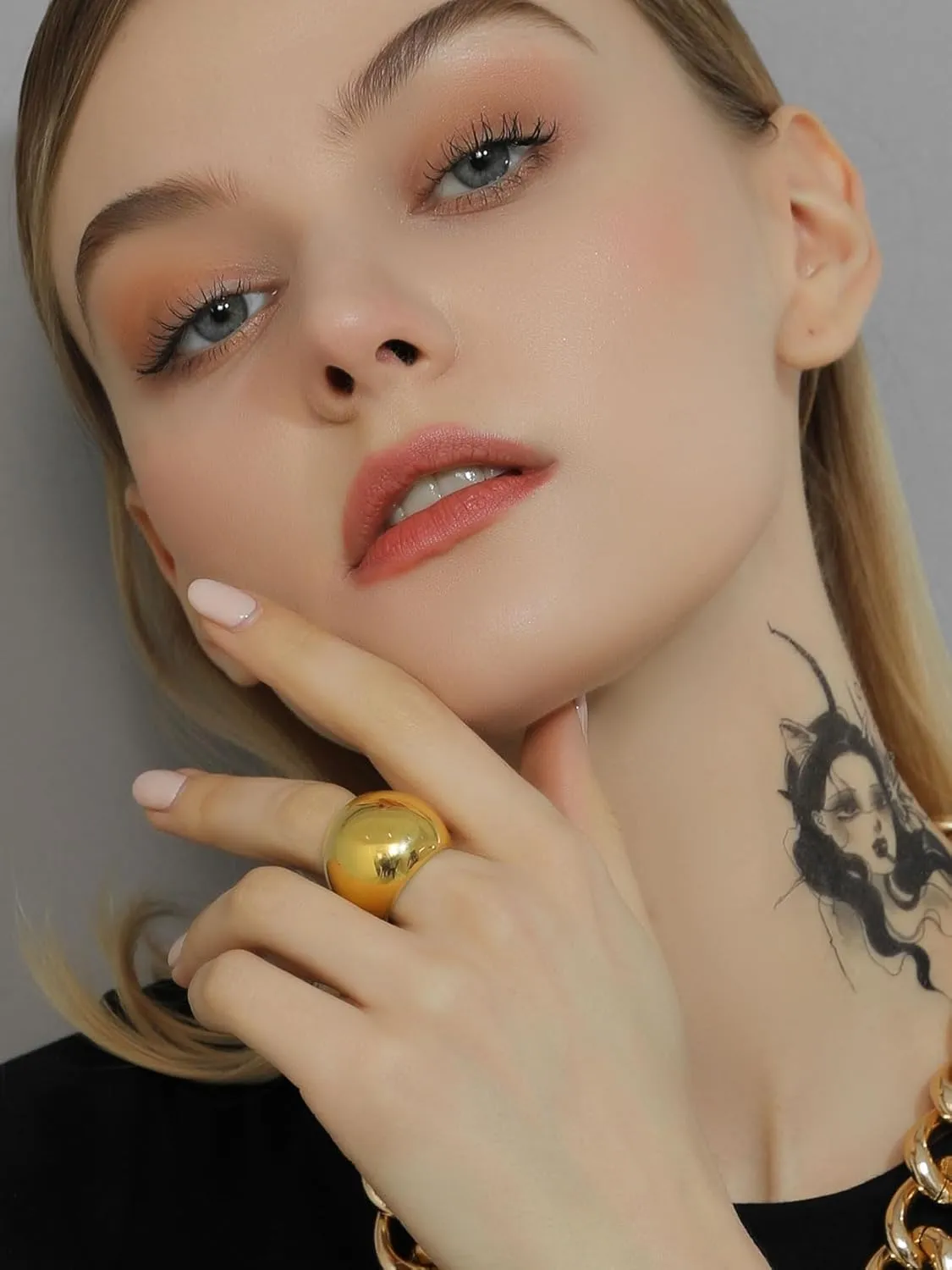 GOLDCHIC JEWELRY Chunky Dome Ring for Women, Stainless Steel Bold Stacking Croissant Statement Ring For Men (Size 7-12, Custom)