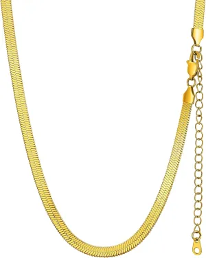 GOLDCHIC JEWELRY Stainless Steel Chain Necklace for Women, 3mm/5mm Snake Chain Herringbone Choker Necklaces, Gold/Silver/Rose Gold, 12/15/18 inches (3.5 inch Extenders)