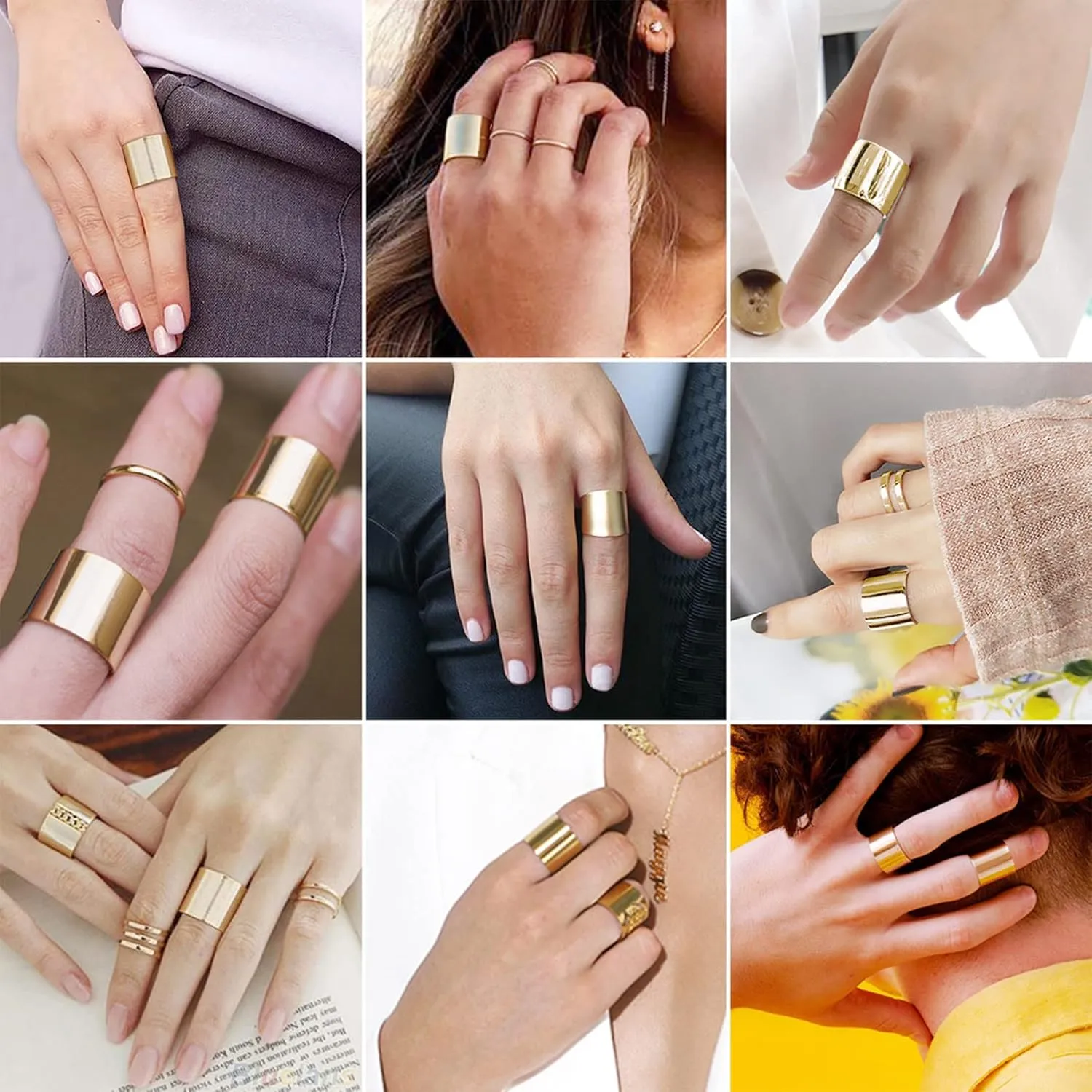 GoldChic Jewelry Wide Plain Rings for Women, 17mm/20mm Mens Stainless Steel Adjustable High Polished Band Ring, Personalized Adjustable Flat Wide Dainty Cuff Statement Tube Ring #8 -#12, with Gift Box