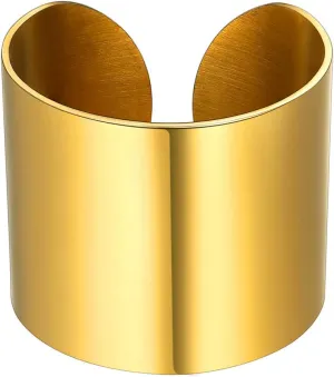 GoldChic Jewelry Wide Plain Rings for Women, 17mm/20mm Mens Stainless Steel Adjustable High Polished Band Ring, Personalized Adjustable Flat Wide Dainty Cuff Statement Tube Ring #8 -#12, with Gift Box