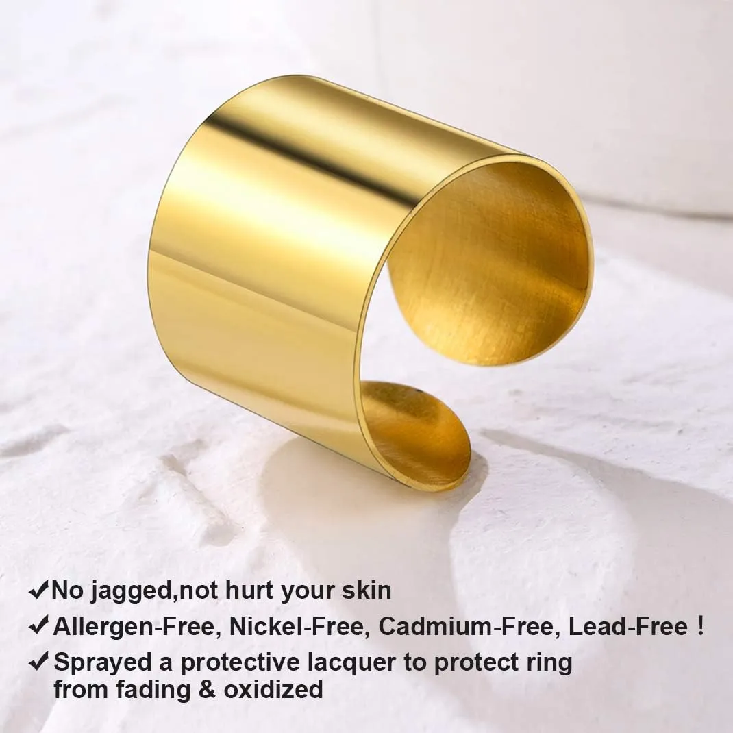 GoldChic Jewelry Wide Plain Rings for Women, 17mm/20mm Mens Stainless Steel Adjustable High Polished Band Ring, Personalized Adjustable Flat Wide Dainty Cuff Statement Tube Ring #8 -#12, with Gift Box