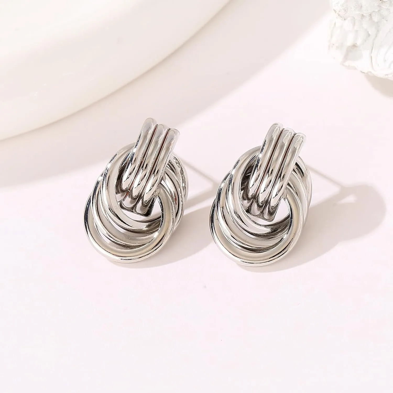 Gold/Silver Statement Geometric Earrings for Women Chunky Gold Knot Link Drop Dangle Earrings Trendy Jewelry Gift