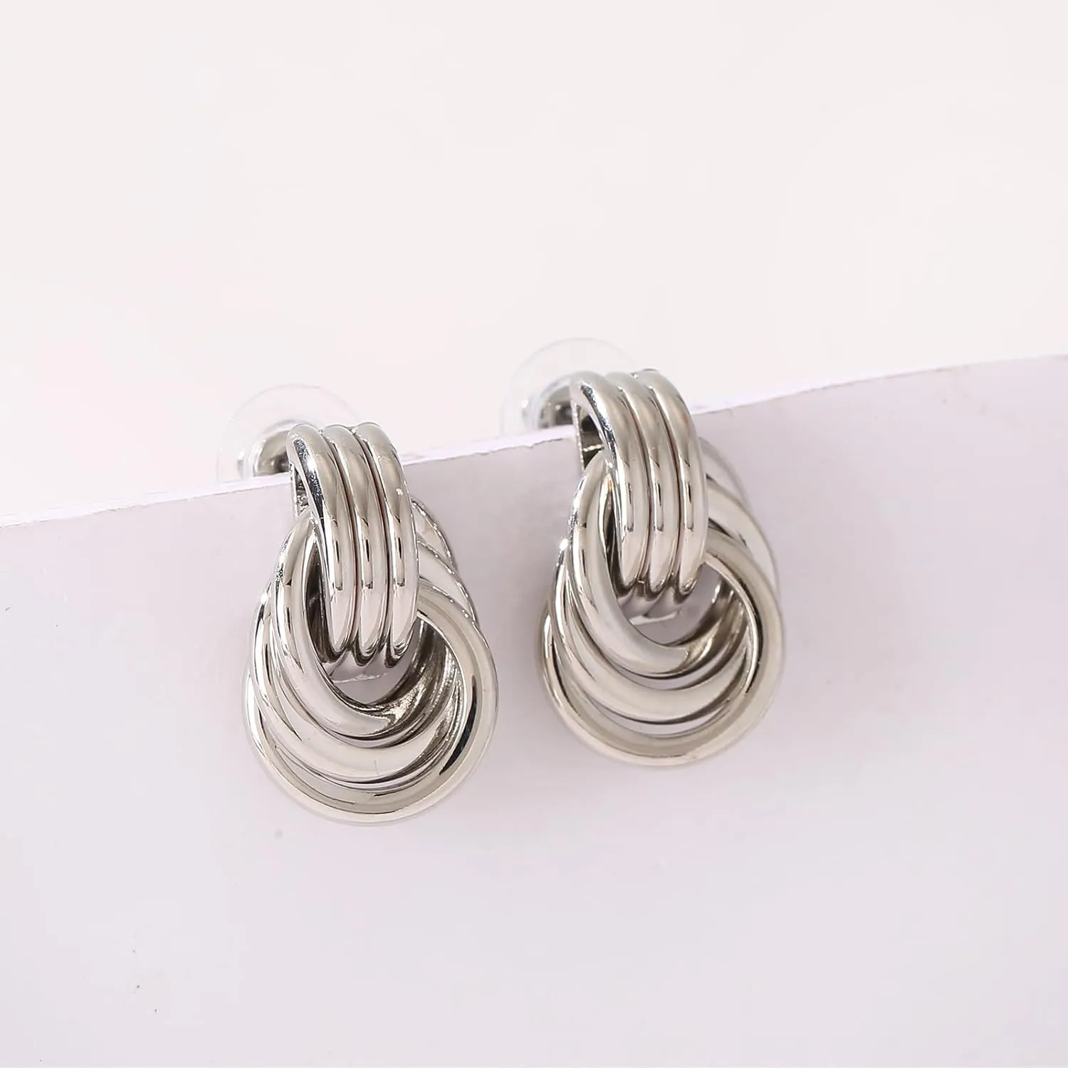 Gold/Silver Statement Geometric Earrings for Women Chunky Gold Knot Link Drop Dangle Earrings Trendy Jewelry Gift