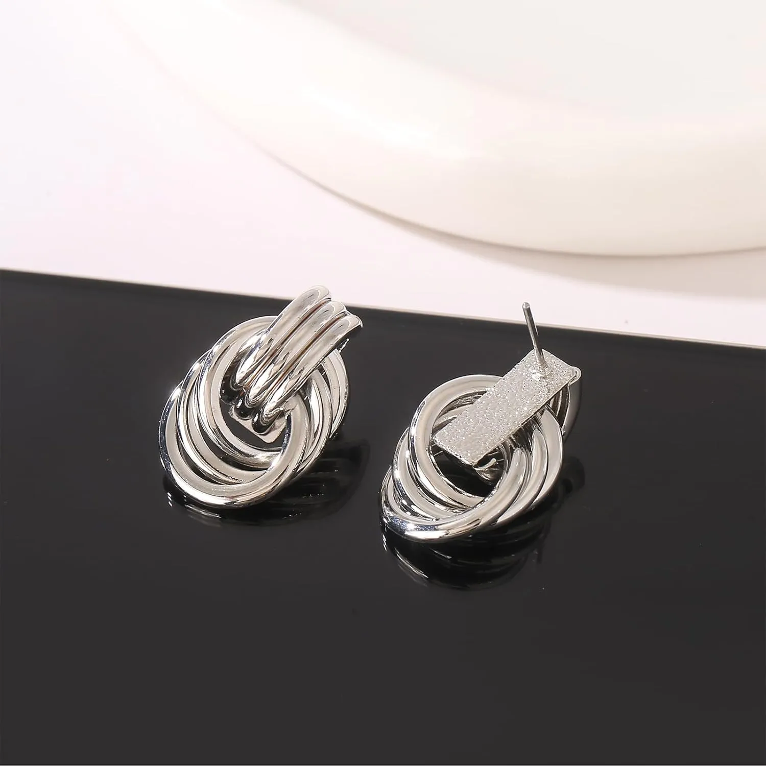Gold/Silver Statement Geometric Earrings for Women Chunky Gold Knot Link Drop Dangle Earrings Trendy Jewelry Gift