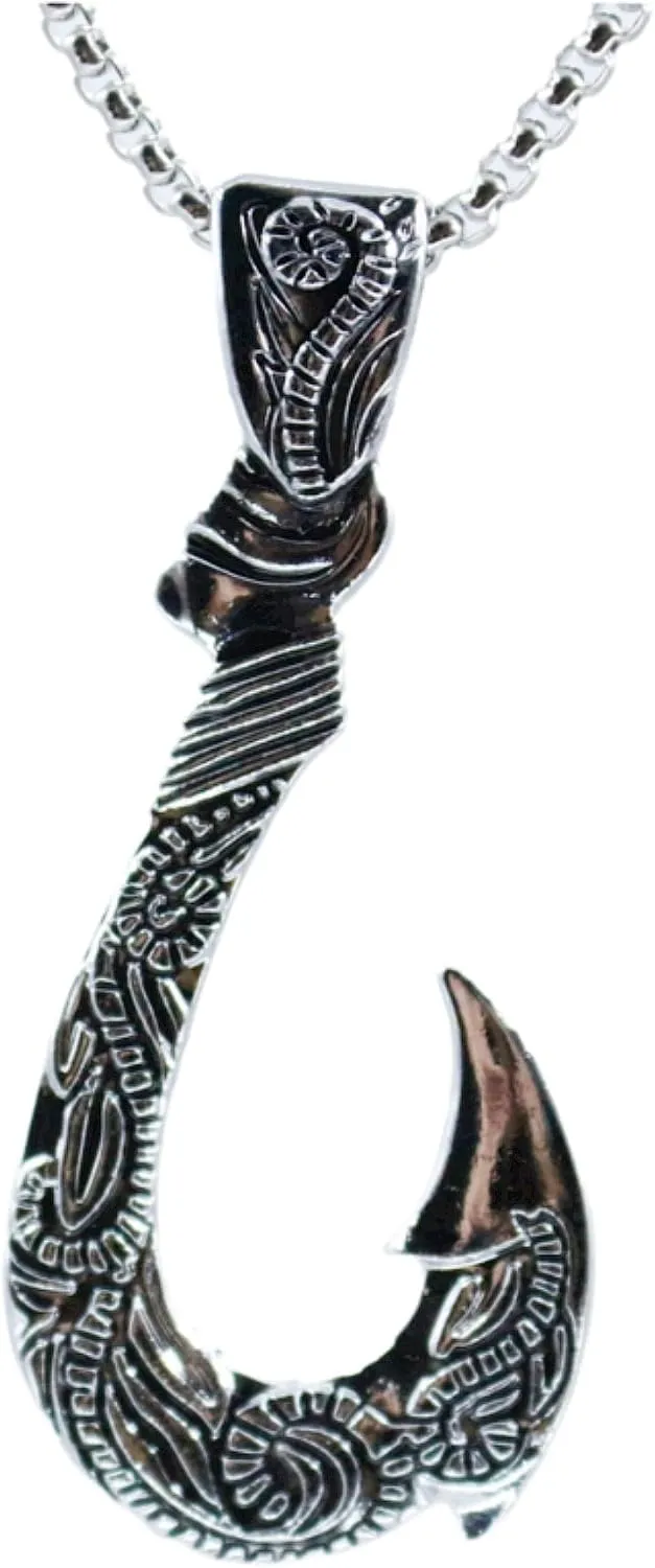 Gothic fish hook alloy pendant stainless steel necklace, 24 inches, men's