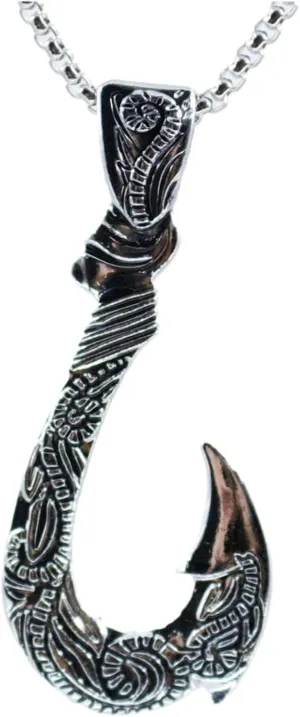 Gothic fish hook alloy pendant stainless steel necklace, 24 inches, men's