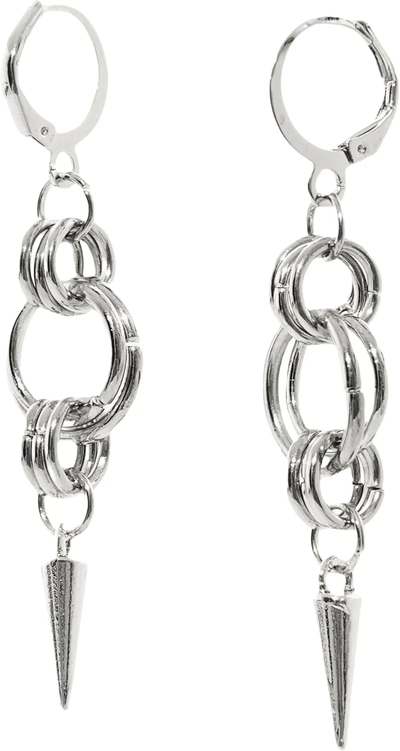 Gothic Punk Silver Spike Earrings Y2k Dangle Drop Hoop Cool Earrings Unique Personalities Jewelry for Women Men