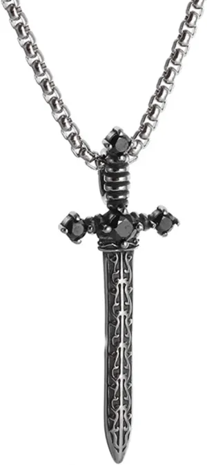 Gothic Silver Sword Pendant Necklace, Unique Non Tarnish Silver Plated Sword Choker Necklace Trendy Halloween Christmas Grunge Necklaces for Women Men