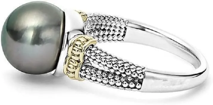 Grey Pearl Rings Spinner Ring for Women Sterling Silver Plated Individuality Cool Anniversary Engagement Rings for Women Simple Style Vintage Band
