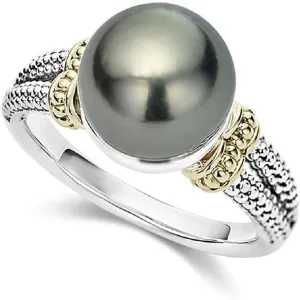 Grey Pearl Rings Spinner Ring for Women Sterling Silver Plated Individuality Cool Anniversary Engagement Rings for Women Simple Style Vintage Band