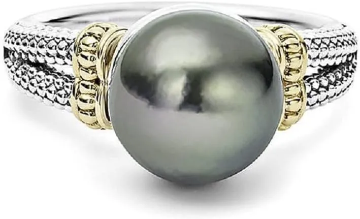 Grey Pearl Rings Spinner Ring for Women Sterling Silver Plated Individuality Cool Anniversary Engagement Rings for Women Simple Style Vintage Band