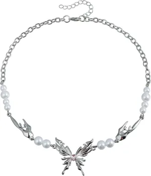 Grunge Jewelry,Grunge Edgy Alt Butterfly Pendant Necklace,Silver Y2k Necklace Christmas New Year Jewelry Gift For Women