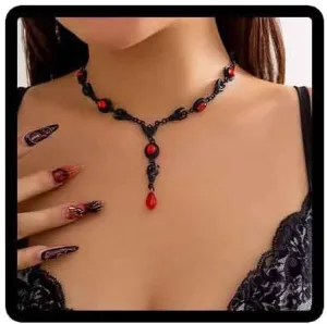 Halloween Blood Drop Imitation Ruby Necklace Dark Bat Portrait Water Drop Y-Shaped Necklace Jewelry for Women