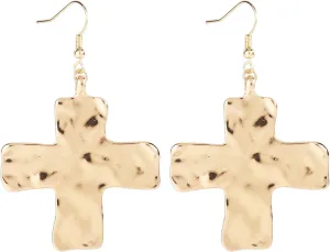 Hammered Cross Earrings for Women Gift, Premium Alloy Chunky Gold Cross Drop Earrings Large Statement Hook Dangle Stylish Women Faith Jewelry Accessories for Church, Casual, Easter & Party