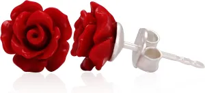 Handcrafted 925 Sterling Silver Red White Pink Blue Black Yellow Rose Rhodium Plated Earrings Romantic Delicate Floral Blooming 3D Carved 10MM Flower Post For Women