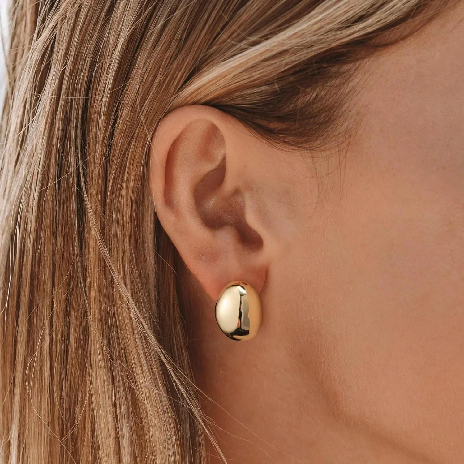 HANLI 14K Gold Plated Chunky Statement Earrings for Women Trendy - Dainty Gold Flower Leaf Oval Chunky Earring Dangle Drop Knot Geometric Studs Lightweight Big Earrings Jewelry
