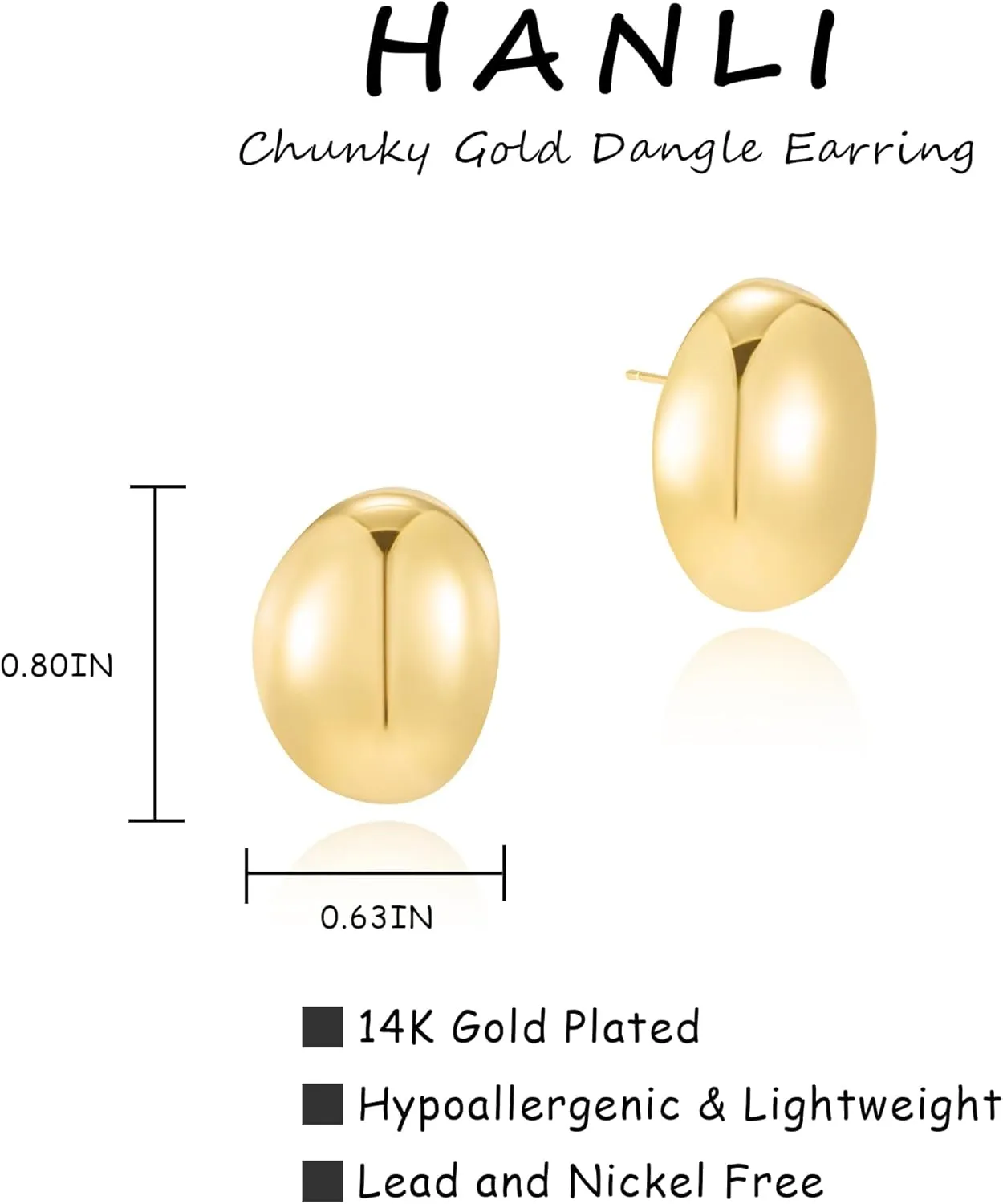 HANLI 14K Gold Plated Chunky Statement Earrings for Women Trendy - Dainty Gold Flower Leaf Oval Chunky Earring Dangle Drop Knot Geometric Studs Lightweight Big Earrings Jewelry