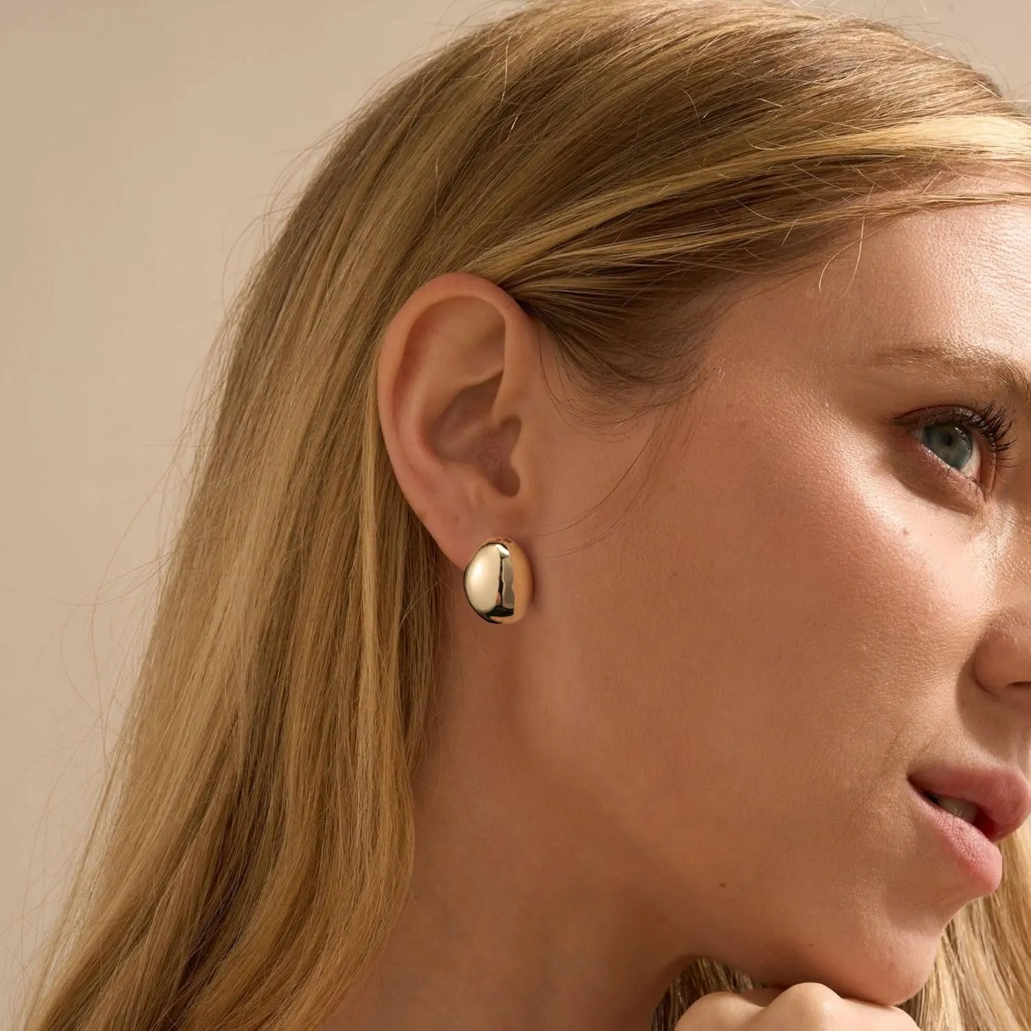 HANLI 14K Gold Plated Chunky Statement Earrings for Women Trendy - Dainty Gold Flower Leaf Oval Chunky Earring Dangle Drop Knot Geometric Studs Lightweight Big Earrings Jewelry