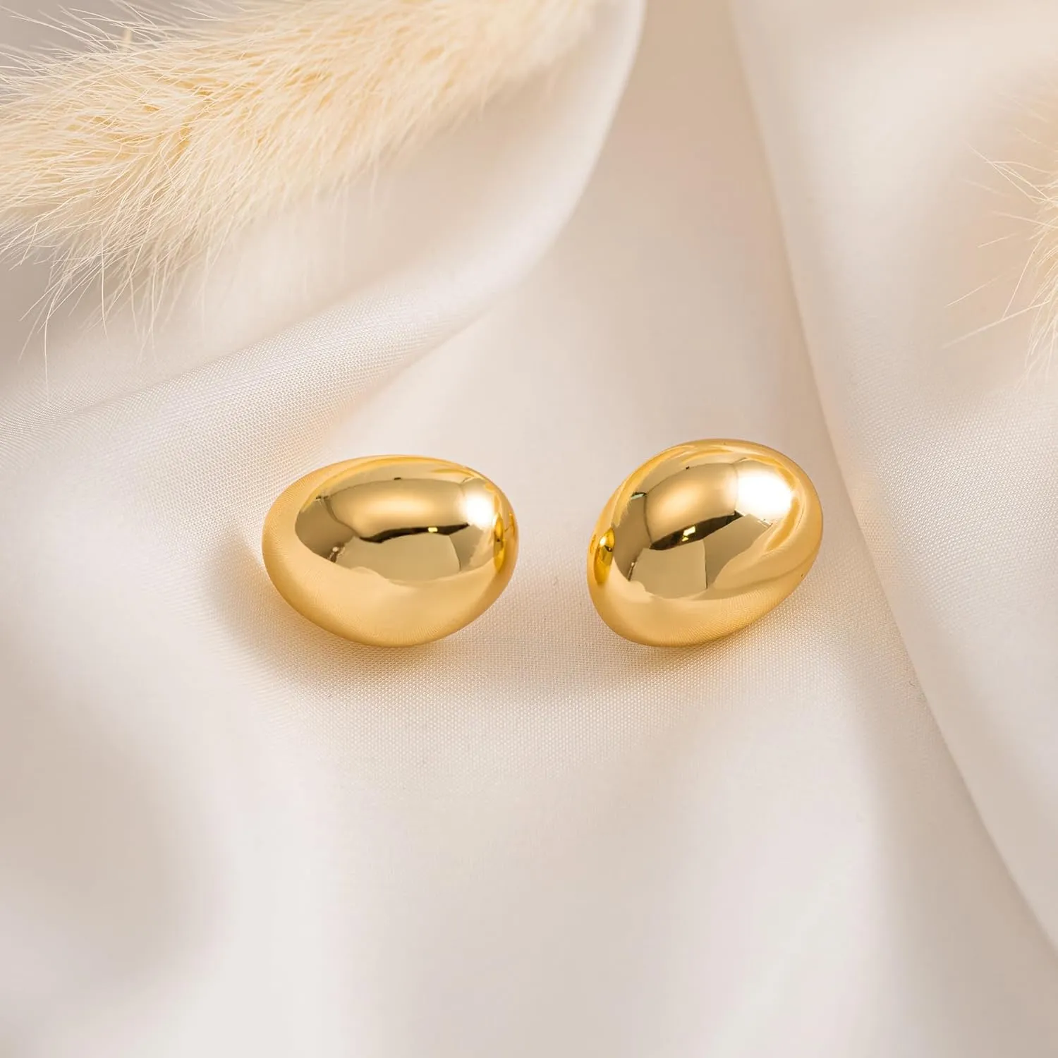 HANLI 14K Gold Plated Chunky Statement Earrings for Women Trendy - Dainty Gold Flower Leaf Oval Chunky Earring Dangle Drop Knot Geometric Studs Lightweight Big Earrings Jewelry