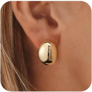 HANLI 14K Gold Plated Chunky Statement Earrings for Women Trendy - Dainty Gold Flower Leaf Oval Chunky Earring Dangle Drop Knot Geometric Studs Lightweight Big Earrings Jewelry