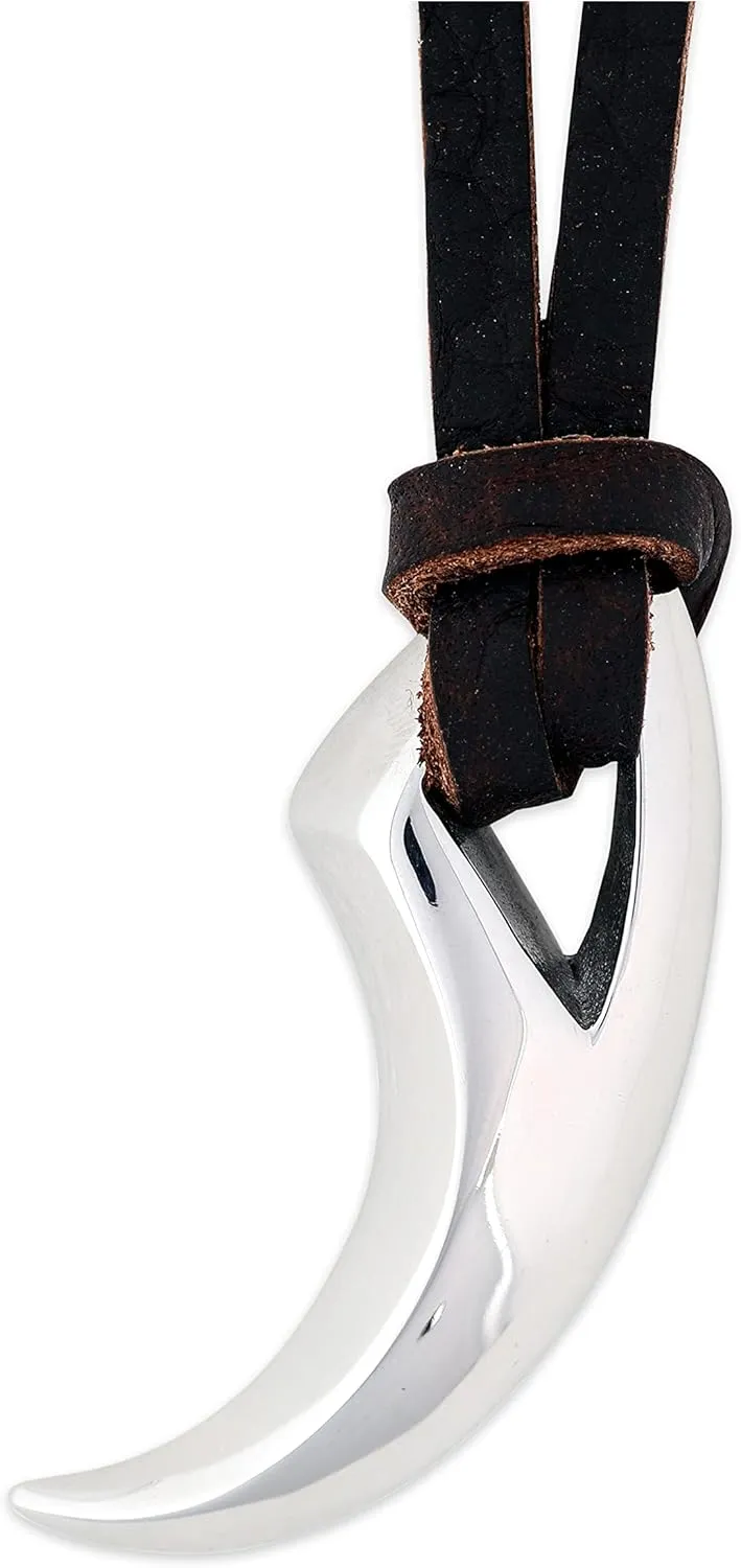 HAQUIL Stainless Steel Tribal Wolf Tooth Pendant Necklace, Faux Leather Cord, Wolf Jewelry Gift for Men and Women