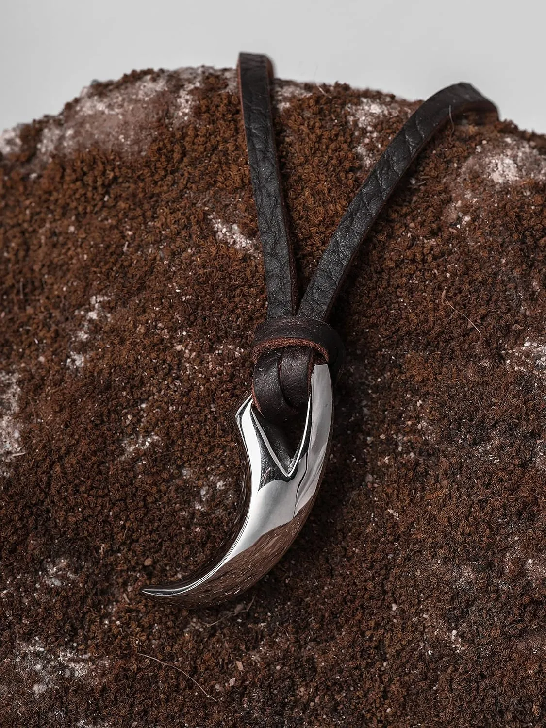 HAQUIL Stainless Steel Tribal Wolf Tooth Pendant Necklace, Faux Leather Cord, Wolf Jewelry Gift for Men and Women
