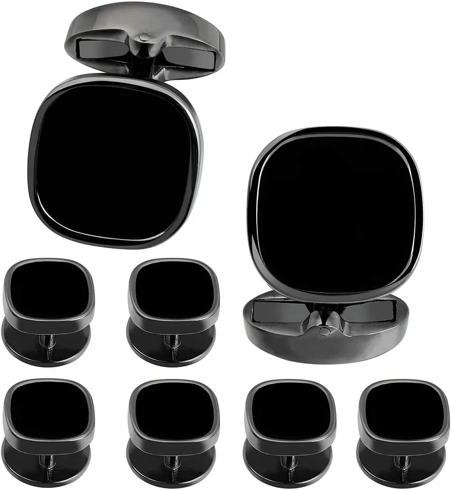 HAWSON Cufflinks and Studs for Men-Black Stone Mens Fashion Gun-Black Cufflinks and Tuxedo Shirt Studs Set for Regular Weeding Business Accessories