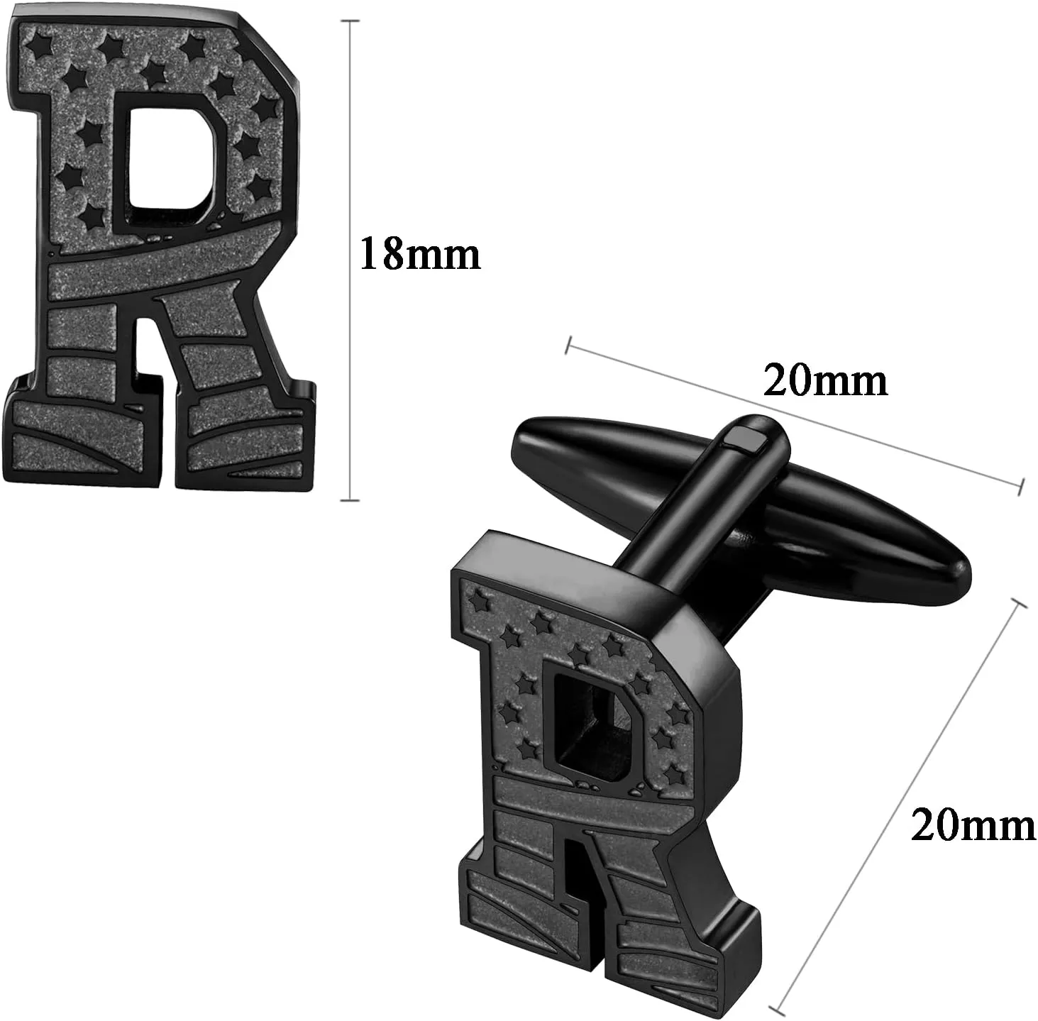 HAWSON Initial Cufflinks for Men with USA Flag Design, Classic Black Cuff Links with Letter Monogram Suits Shirt Studs for Wedding Party