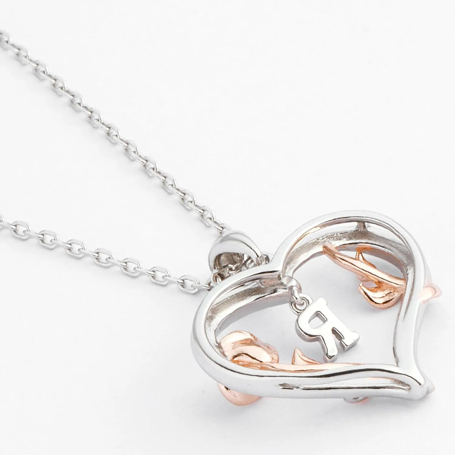 Heart Rose Initial Necklace,S925 Sterling Silver Letter Pendant Necklaces with Cubic Zirconia Set in,Unique Anniversary Birthday Jewelry Gifts for Women,Chain Length 17.7"