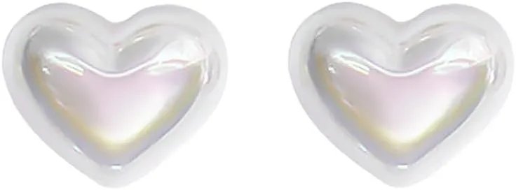 Heart Stud Earrings for Women 925 Sterling Silver Post Cute Simple Light Pink Imitation Pearl Hearts Small Studs for Women Hypoallergenic Fashion Jewelry for Her Daughter