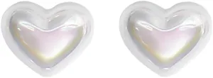 Heart Stud Earrings for Women 925 Sterling Silver Post Cute Simple Light Pink Imitation Pearl Hearts Small Studs for Women Hypoallergenic Fashion Jewelry for Her Daughter