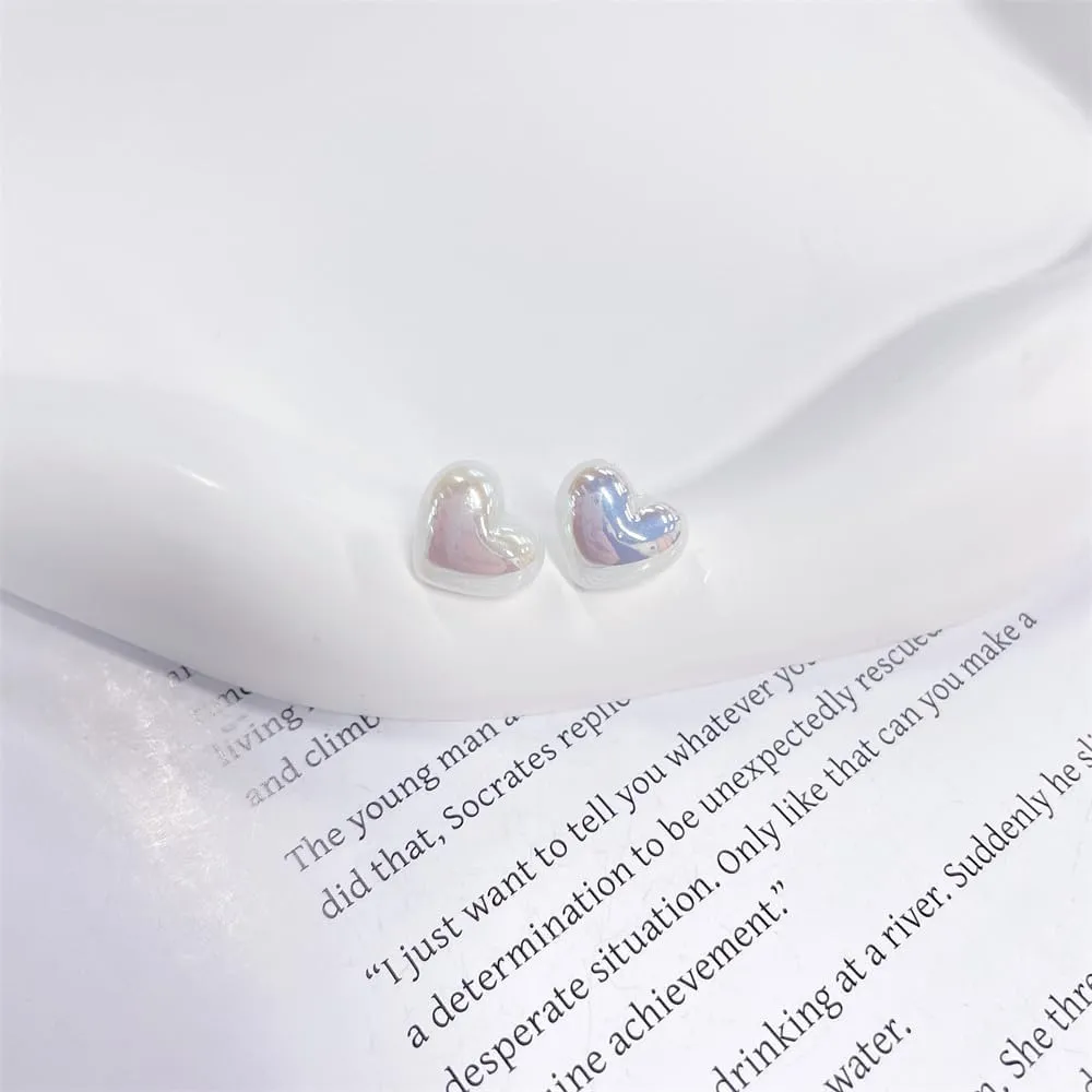 Heart Stud Earrings for Women 925 Sterling Silver Post Cute Simple Light Pink Imitation Pearl Hearts Small Studs for Women Hypoallergenic Fashion Jewelry for Her Daughter