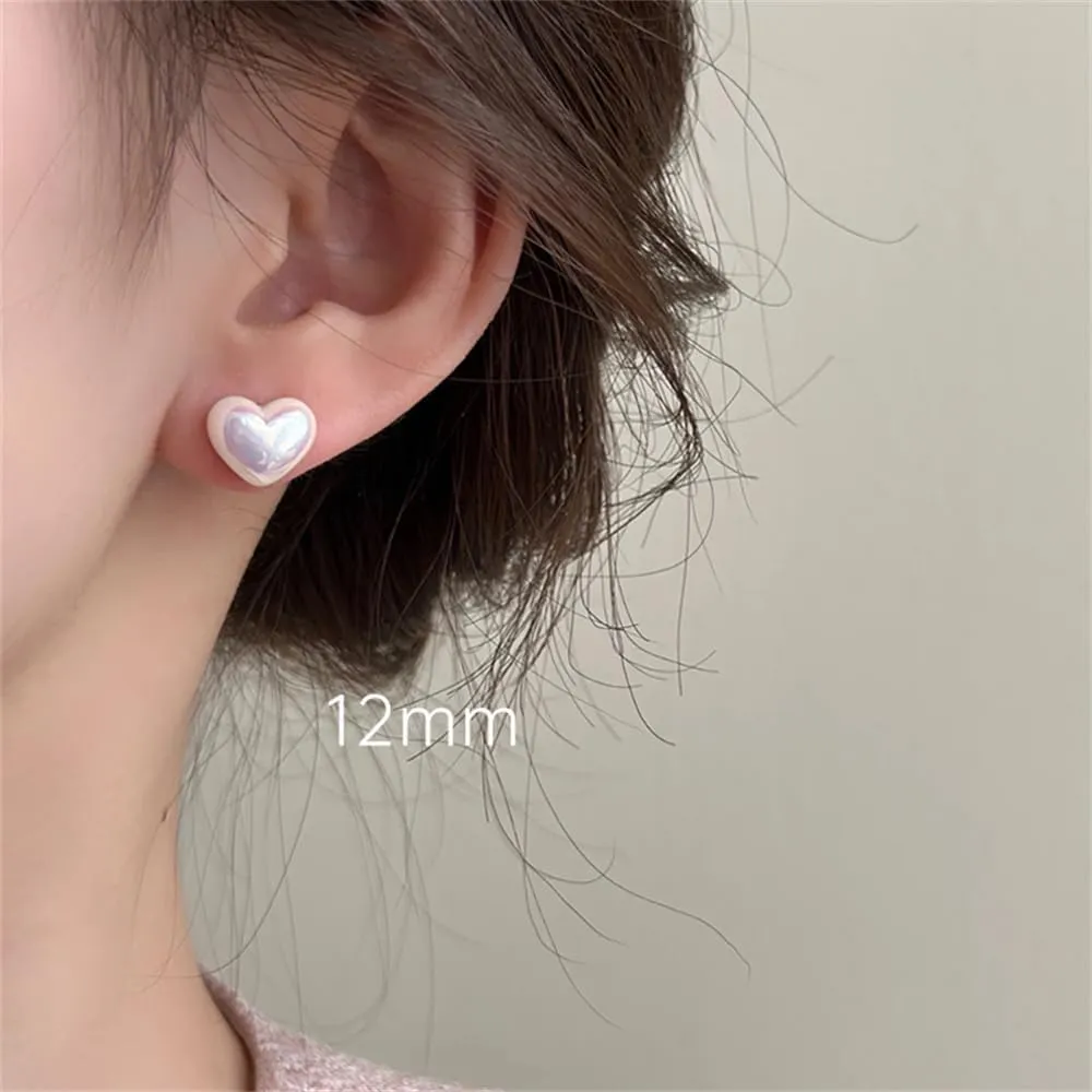 Heart Stud Earrings for Women 925 Sterling Silver Post Cute Simple Light Pink Imitation Pearl Hearts Small Studs for Women Hypoallergenic Fashion Jewelry for Her Daughter