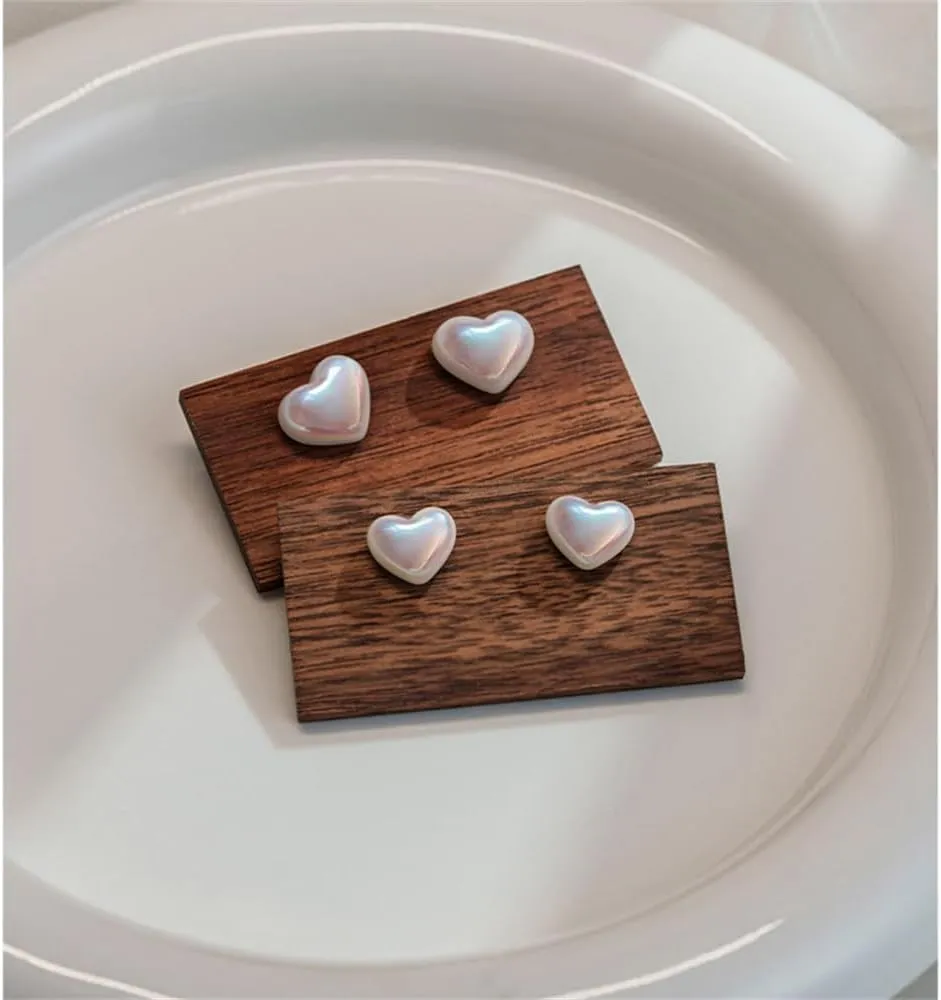 Heart Stud Earrings for Women 925 Sterling Silver Post Cute Simple Light Pink Imitation Pearl Hearts Small Studs for Women Hypoallergenic Fashion Jewelry for Her Daughter