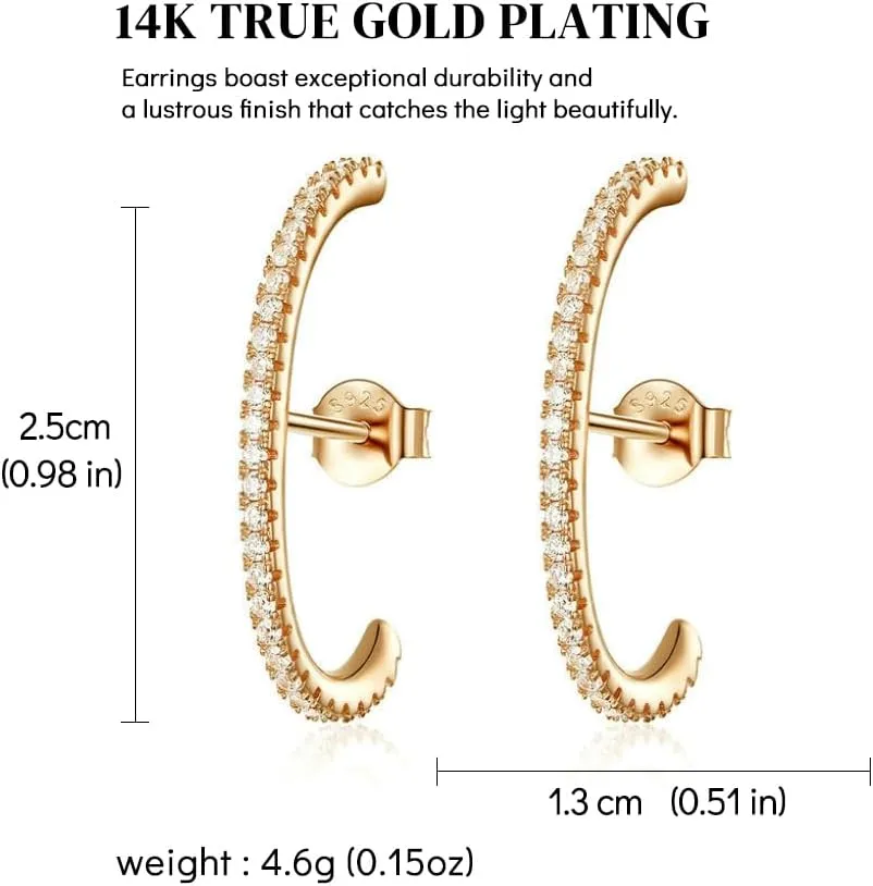 Hefanny Women Huggie Cubic Zirconia Gold Hoop Earrings Gold Ear Stud Cuff 14K Gold Filled Small Boho Beach Simple Delicate Handmade Hypoallergenic Jewelry Gift