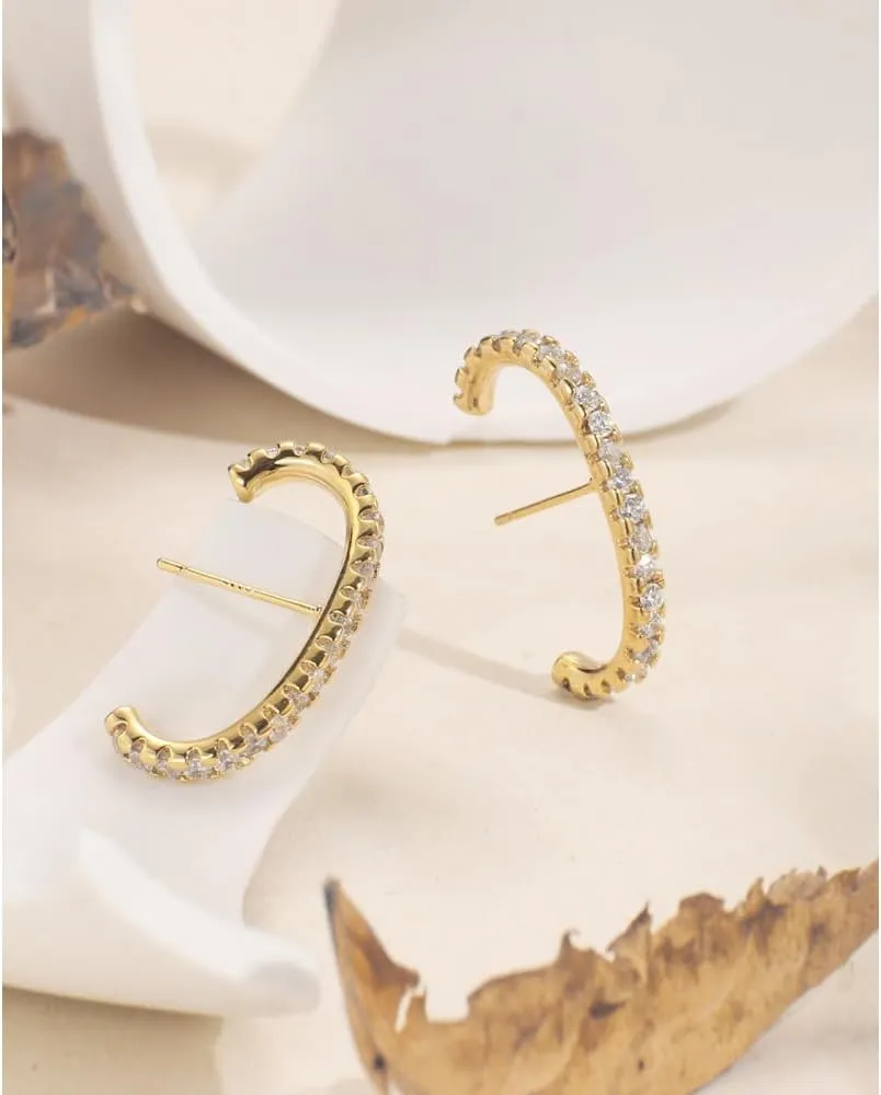 Hefanny Women Huggie Cubic Zirconia Gold Hoop Earrings Gold Ear Stud Cuff 14K Gold Filled Small Boho Beach Simple Delicate Handmade Hypoallergenic Jewelry Gift