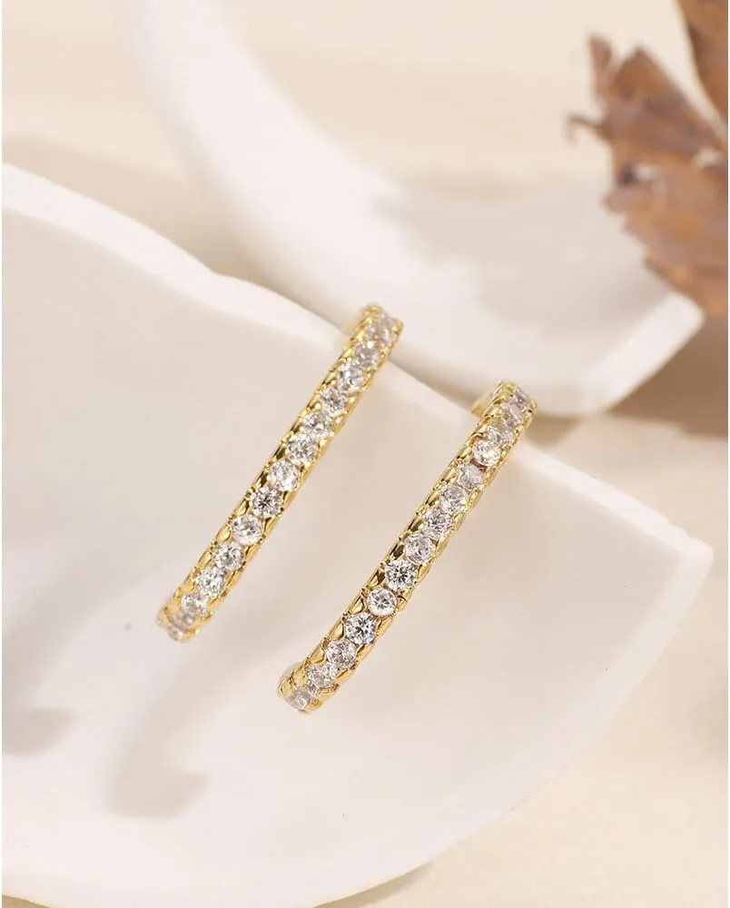 Hefanny Women Huggie Cubic Zirconia Gold Hoop Earrings Gold Ear Stud Cuff 14K Gold Filled Small Boho Beach Simple Delicate Handmade Hypoallergenic Jewelry Gift