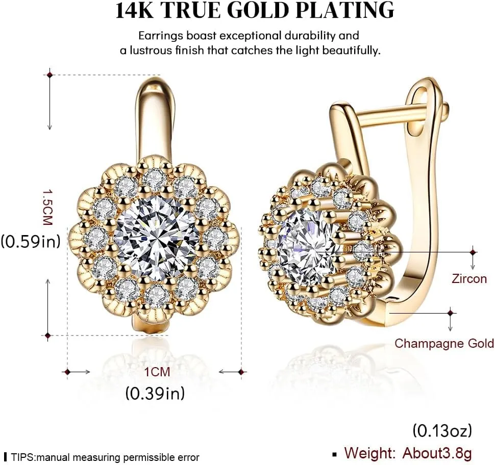 Hefanny Women Huggie Cubic Zirconia Gold Hoop Earrings Gold Ear Stud Cuff 14K Gold Filled Small Boho Beach Simple Delicate Handmade Hypoallergenic Jewelry Gift