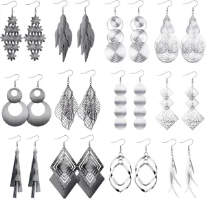 Hicarer 12 Pairs Fashion Jewelry Vintage Statement Drop Dangle Earrings Bohemian Long Fringed Earrings Statement for Women