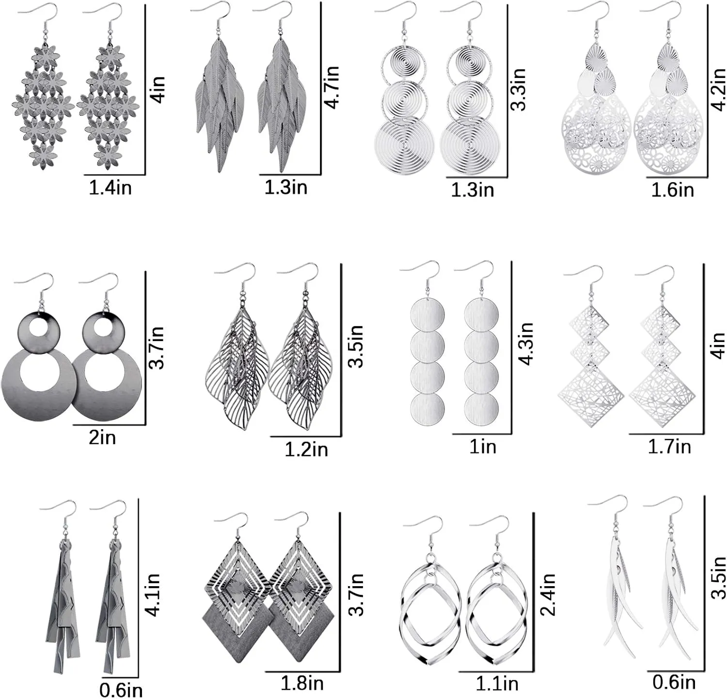 Hicarer 12 Pairs Fashion Jewelry Vintage Statement Drop Dangle Earrings Bohemian Long Fringed Earrings Statement for Women