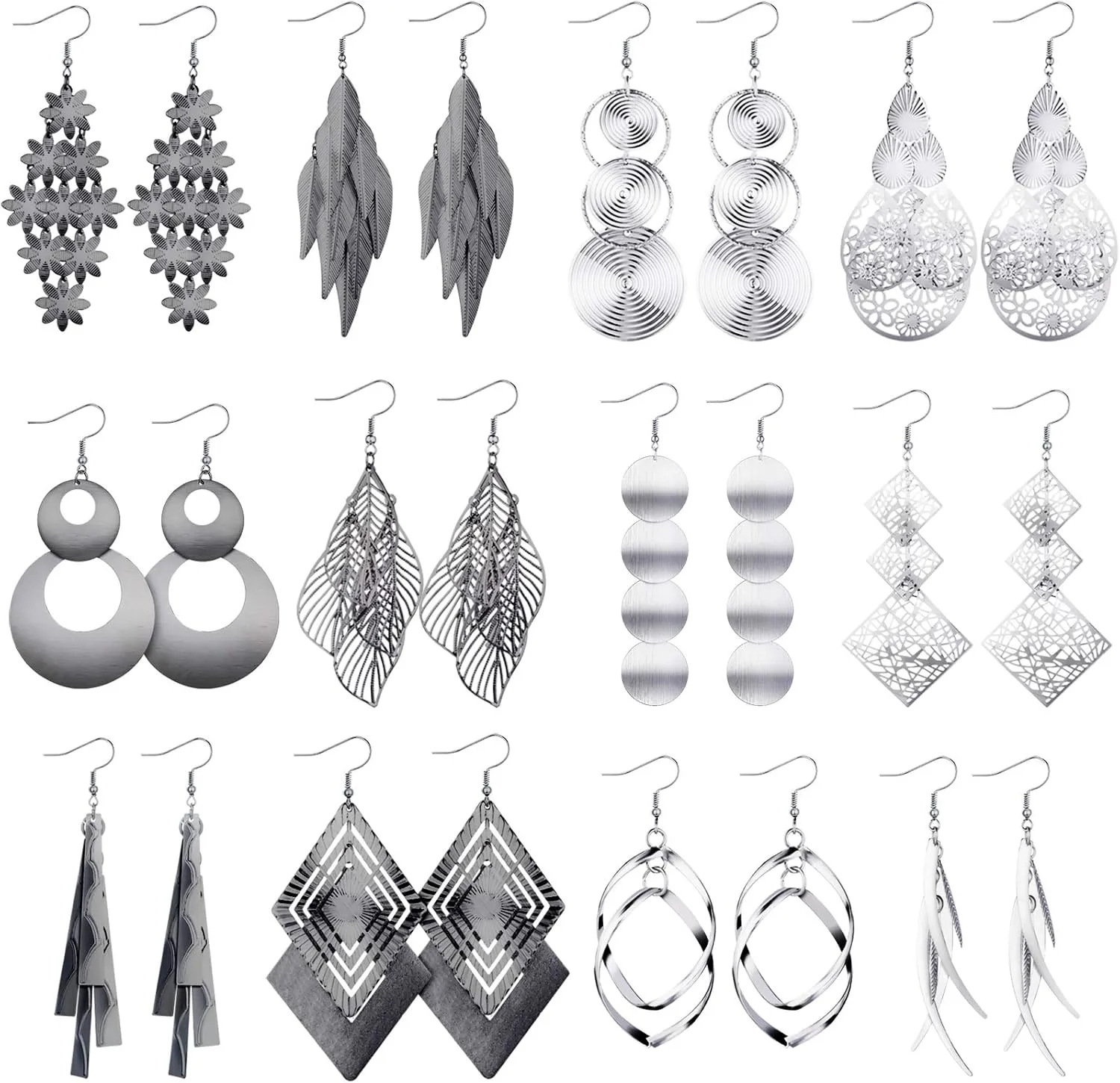 Hicarer 12 Pairs Fashion Jewelry Vintage Statement Drop Dangle Earrings Bohemian Long Fringed Earrings Statement for Women