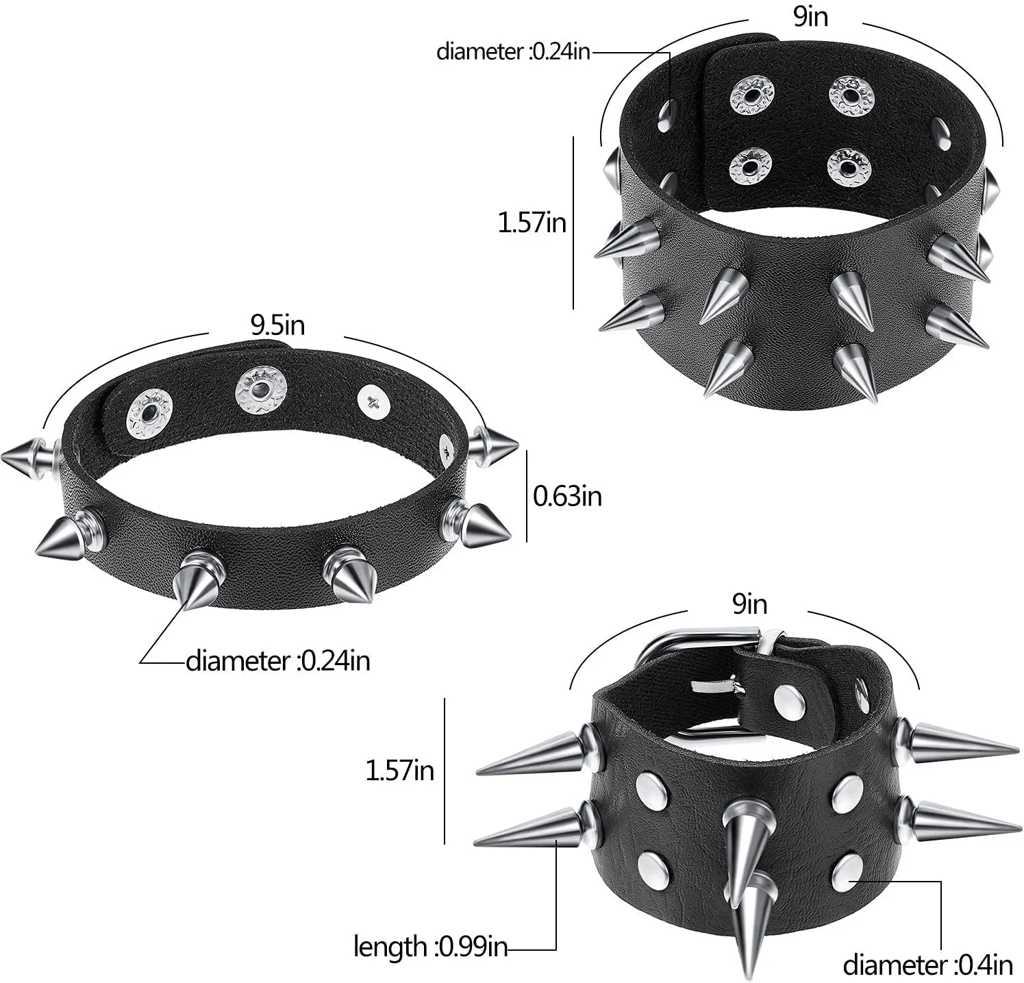 Hicarer 6 Pcs Spiked Studded Bracelets Punk Leather Rivets Bracelet Cuff for Men Women Halloween Accessories