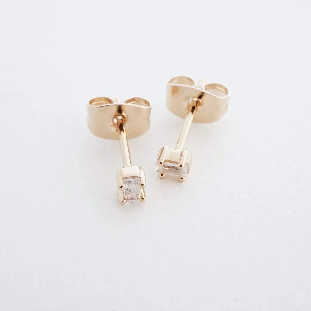 HONEYCAT Tiny Crystal Baguette Stud Earrings in Gold, Rose Gold, or Silver | Minimalist, Delicate Jewelry