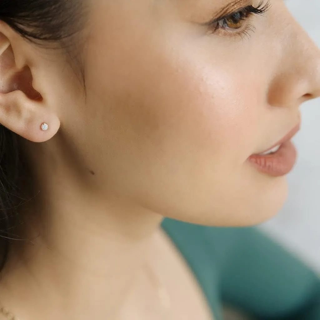 HONEYCAT Tiny Opal Orb Solitaire Studs in Gold, Rose Gold, or Silver | Minimalist, Delicate Jewelry