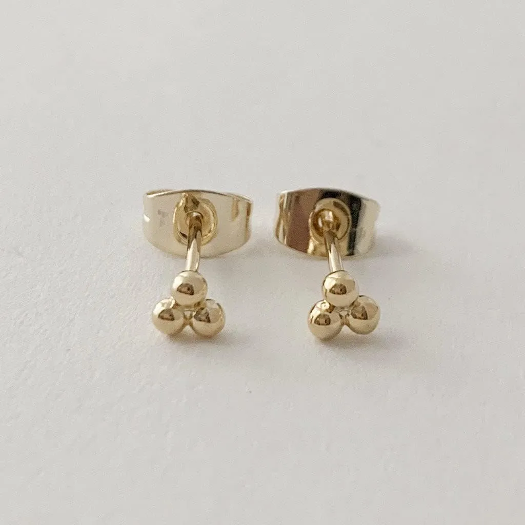 HONEYCAT Tiny Trinity Ball Stud Earrings in Gold, Rose Gold, or Silver | Minimalist, Delicate Jewelry