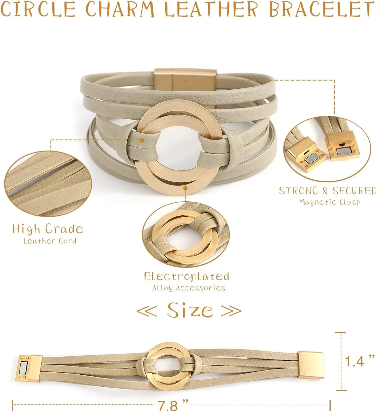 hotoo Circle Charm Bracelets for Women Handmade Leather Wrap Bracelets for Women Teen Girls Bohemian Couples Friendship Bracelet Cuff Bangle Boho Jewelry Gift for Sisters, Wife and Mother