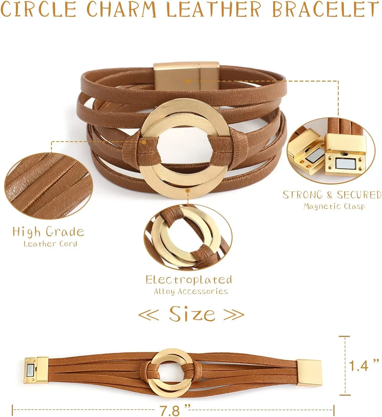 hotoo Circle Charm Bracelets for Women Handmade Leather Wrap Bracelets for Women Teen Girls Bohemian Couples Friendship Bracelet Cuff Bangle Boho Jewelry Gift for Sisters, Wife and Mother