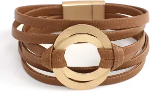 hotoo Circle Charm Bracelets for Women Handmade Leather Wrap Bracelets for Women Teen Girls Bohemian Couples Friendship Bracelet Cuff Bangle Boho Jewelry Gift for Sisters, Wife and Mother